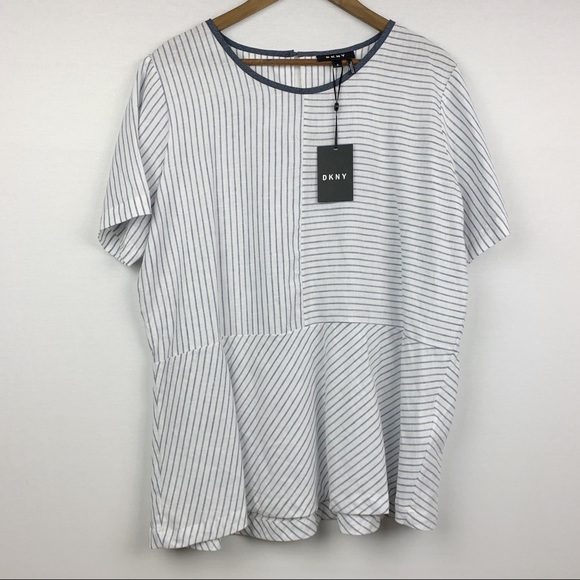 Dkny Tops - DKNY NWT Linen Blend Mixed-Striped Peplum Top